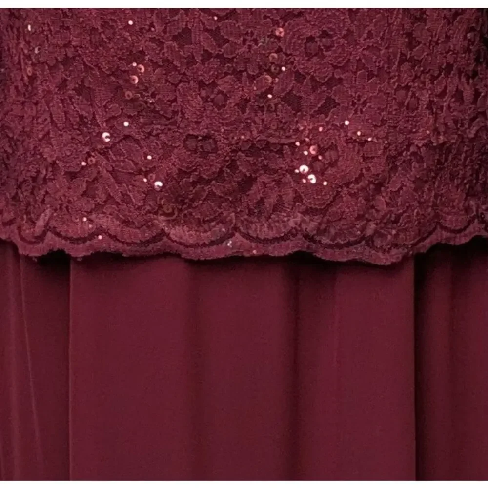 Plus Size Mother Bride Burgundy Lace Chiffon Formal Maxi Gown Cruise Formal 3XL - Picture 6 of 7